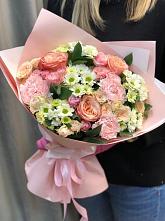 Букет нежные объятья в Новом Янкуле Букет цветов из: Гвоздики, Розы и Хризантемы в Новом Янкуле