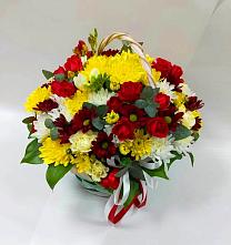 Цветочная композиция из Хризантемы и Розы в корзине в Новом Янкуле